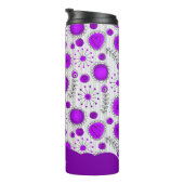 Whimsical paarse witte harten bloemen bloemige naa thermosbeker (Geroteerd rechts)