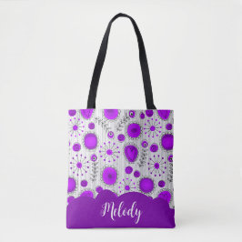 Whimsical paarse witte harten bloemen bloemige naa tote bag
