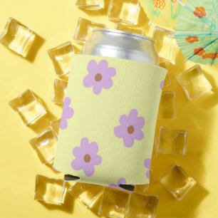 Whimsical Paarse & Yellow Flower Retro vrolijk Blikjeskoeler