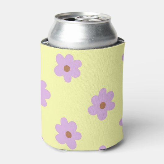 Whimsical Paarse & Yellow Flower Retro vrolijk Blikjeskoeler (Blikje Voorkant)