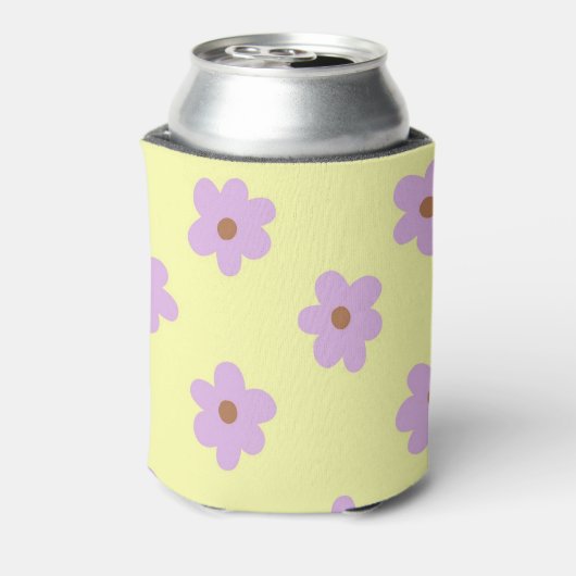 Whimsical Paarse & Yellow Flower Retro vrolijk Blikjeskoeler (Blikje Achterkant)