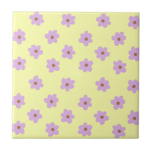 Whimsical Paarse & Yellow Flower Retro vrolijk Tegeltje