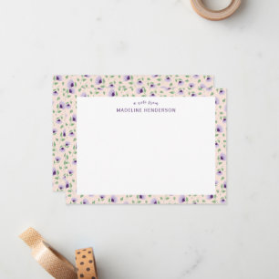 Whimsical Paarse Zonnebloemen Lichtroze Monogram Notitiekaartje