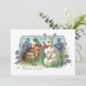 Whimsical  paasbunnies met bogen feestdagenkaart (Staand voorkant)