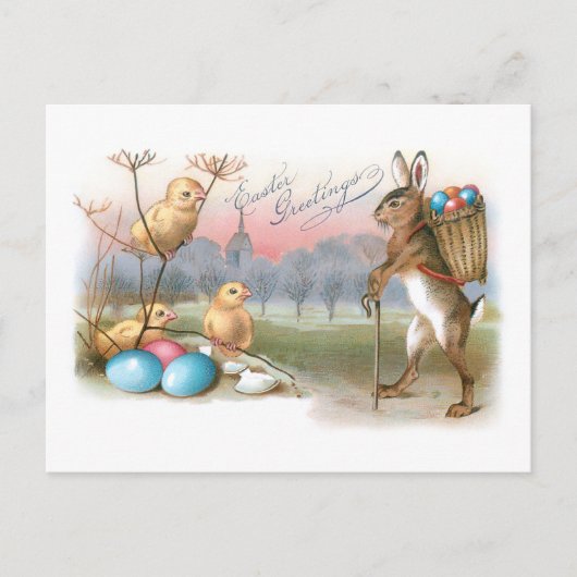 Whimsical  PaasBunny, Chicken and Eggs Briefkaart (Voorkant)
