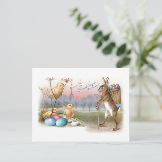 Whimsical  PaasBunny, Chicken and Eggs Briefkaart (Staand voorkant)