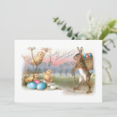 Whimsical  PaasBunny, Chicken and Eggs Feestdagenkaart (Staand voorkant)