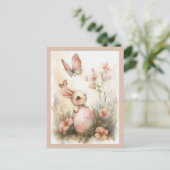 Whimsical Paashaas met Vlinders Blush Pink Feestdagenkaart (Staand voorkant)