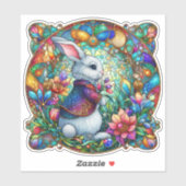 Whimsical Paaskonijn Glas in lood Sticker (Vel)