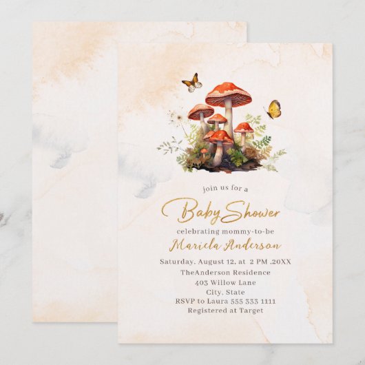 Whimsical paddenstoel waterverf Baby shower Kaart (Voorkant / Achterkant)