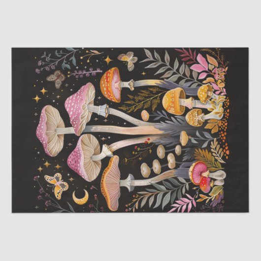 Whimsical Paddenstoelen Moten en Maan Decoupage Tissuepapier (Voorkant)