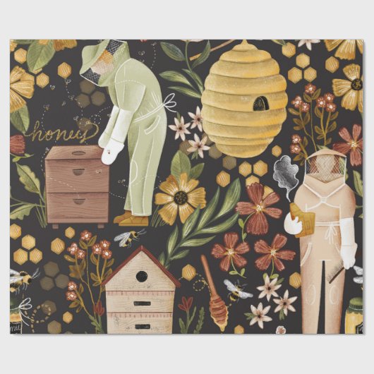 Whimsical Painted Bee Hives Beekeeper Honey Cadeaupapier (Vlak)