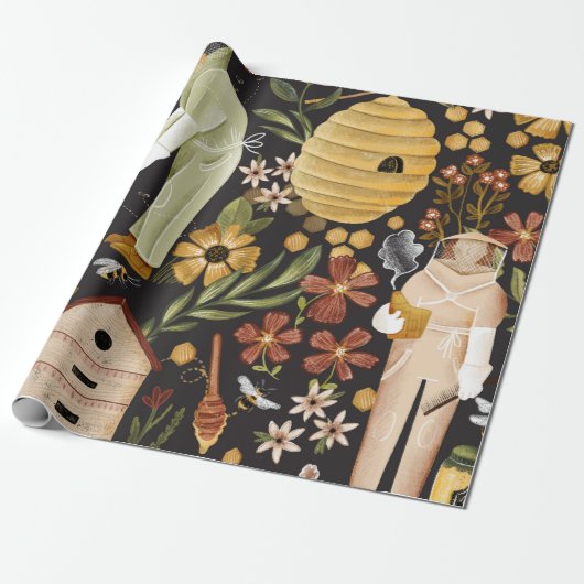 Whimsical Painted Bee Hives Beekeeper Honey Cadeaupapier (Uitgerold)