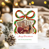 Whimsical Painted Bow Christmas Photo Card Kaart