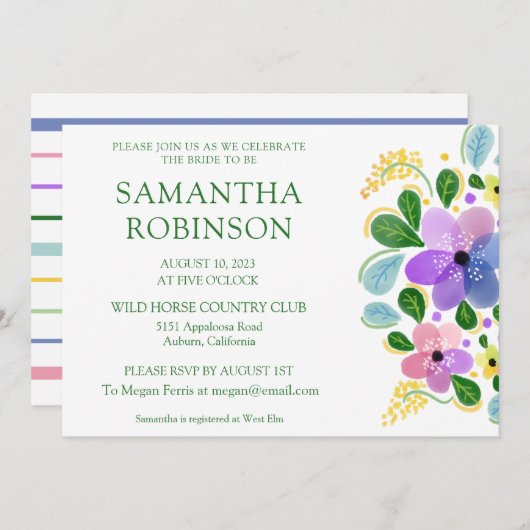 Whimsical Painted Floral Bridal Shower Invitation Kaart (Voorkant / Achterkant)