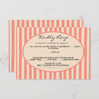 Whimsical Painted Pinstripes Wedding RSVP Card Kaart