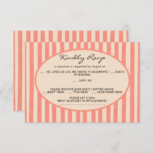 Whimsical Painted Pinstripes Wedding RSVP Card Kaart (Voorkant / Achterkant)