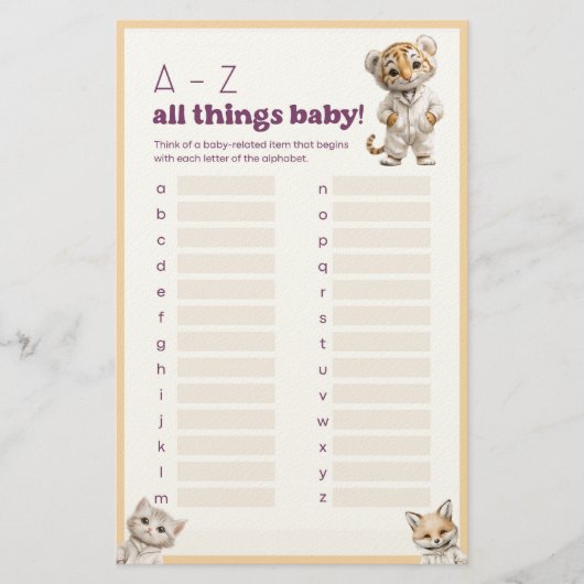 Whimsical Pajama Animals: All Things Baby Game  Briefpapier (Voorkant)