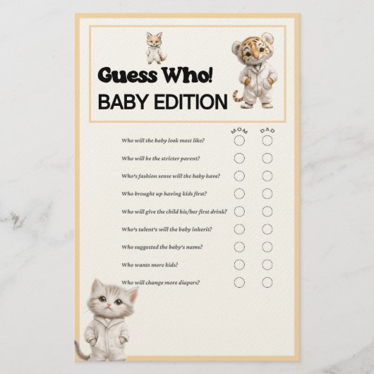 Whimsical Pajama Animals: Guess Who Baby Game  Briefpapier (Voorkant)