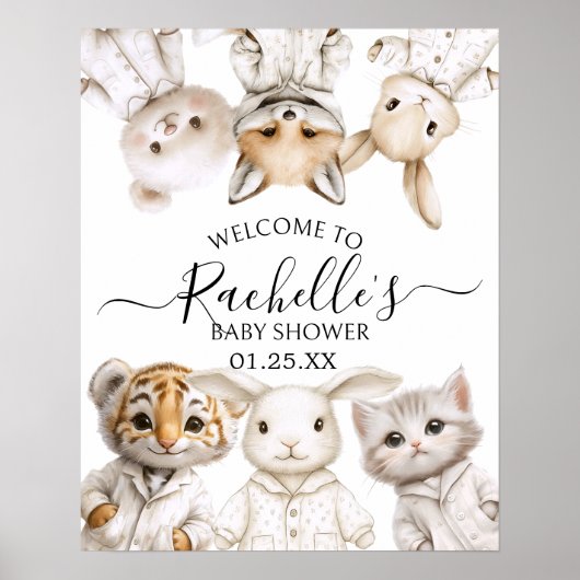 Whimsical Pajama Animals: Soft Pastel Party Accent Poster (Voorkant)