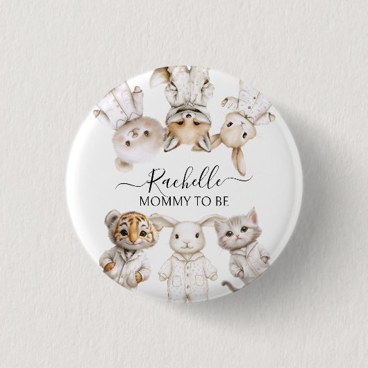 Whimsical Pajama Animals: Soft Pastel Party Accent Ronde Button 3,2 Cm (Voorkant)