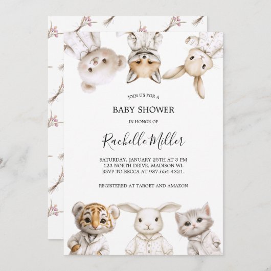 Whimsical Pajama Parade: Baby Shower Invitation  Kaart (Voorkant / Achterkant)