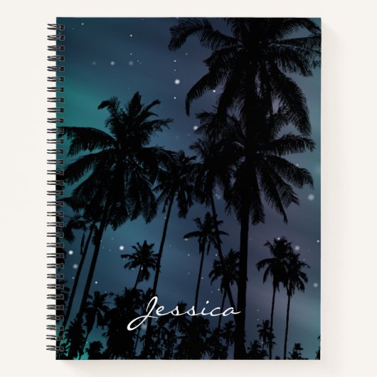 Whimsical Palm Trees Starry Night Sky Personalised Notitieboek (Voorkant)