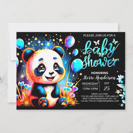 Whimsical Panda Adventure wacht op Boy Baby shower Kaart (Voorkant)