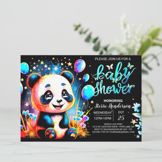 Whimsical Panda Adventure wacht op Boy Baby shower Kaart (Staand voorkant)