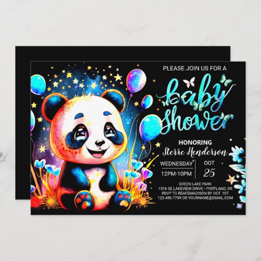 Whimsical Panda Adventure wacht op Boy Baby shower Kaart (Voorkant / Achterkant)