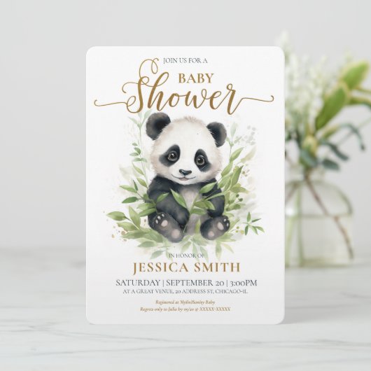 Whimsical Panda Baby shower Invitation Kaart (Staand voorkant)