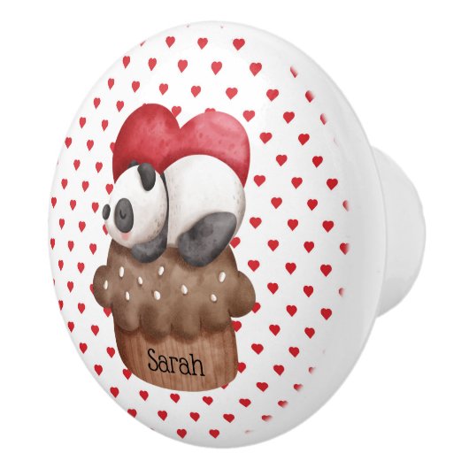 Whimsical Panda Beer op een cupcake monogram Keramische Knop (Rechts)