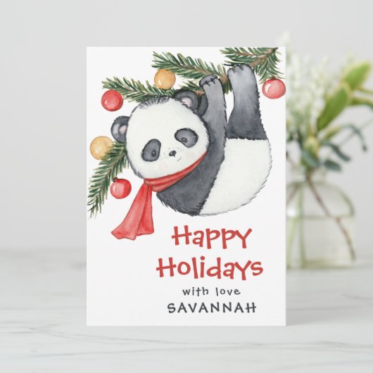 Whimsical Panda Classroom Christmas Feestdagenkaart (Staand voorkant)