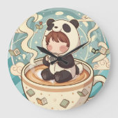 Whimsical Panda Coffee Decorative Wall Clock Grote Klok (Voorkant)