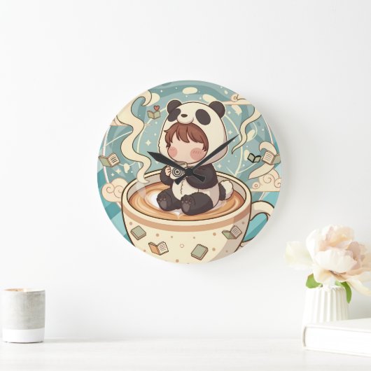 Whimsical Panda Coffee Decorative Wall Clock Grote Klok (Huis)