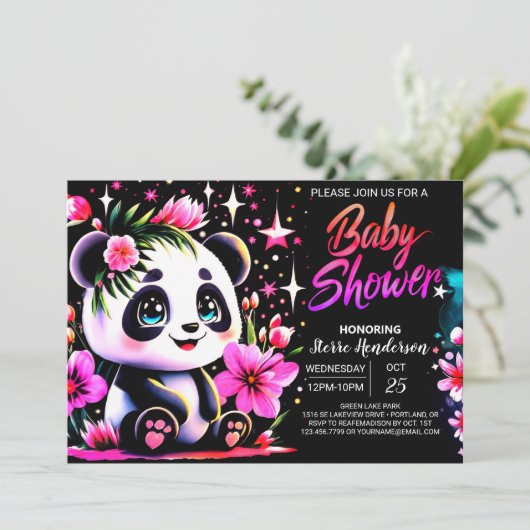 Whimsical Panda Enchantment Meisje Baby shower Kaart (Staand voorkant)