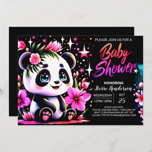 Whimsical Panda Enchantment Meisje Baby shower Kaart (Voorkant / Achterkant)