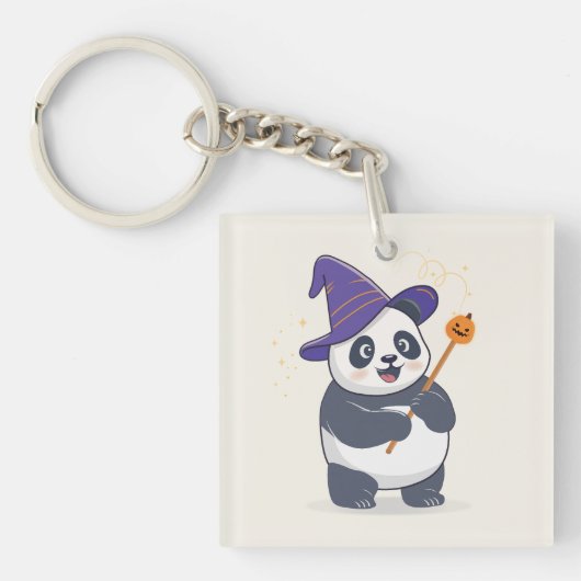 Whimsical Panda Wizard with Magic Hat Sleutelhanger (voorkant)