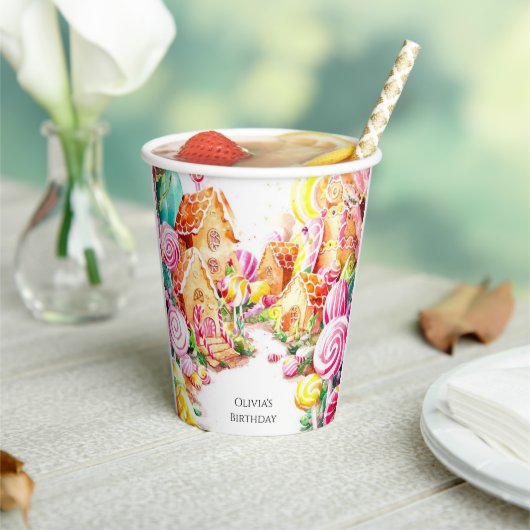 Whimsical Paradise Candyland Verjaardag Papieren Bekers (Insitu)