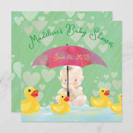 Whimsical  paraplu Baby shower Kaart (Voorkant / Achterkant)