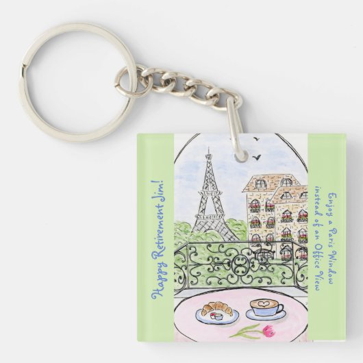 Whimsical Parijs Eiffeltoren PENSIOEN Sleutelhanger (voorkant)
