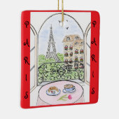 Whimsical Parijs en Eiffeltoren Frans Keramisch Ornament (Rechts)