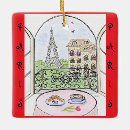 Whimsical Parijs en Eiffeltoren Frans Keramisch Ornament