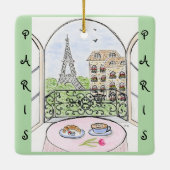 Whimsical Parijs en Eiffeltoren Frans Keramisch Ornament (Achterkant)