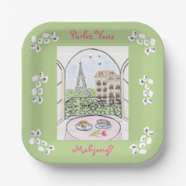 Whimsical Parijs en Eiffeltoren Parley MAHJONG Papieren Bordje