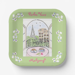 Whimsical Parijs en Eiffeltoren Parley MAHJONG Papieren Bordje
