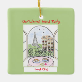 Whimsical Paris and Eiffel Tower French Chef Keramisch Ornament