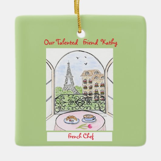 Whimsical Paris and Eiffel Tower French Chef Keramisch Ornament (Voorkant)
