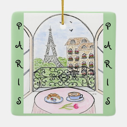 Whimsical Paris and Eiffel Tower French Keramisch Ornament (Achterkant)