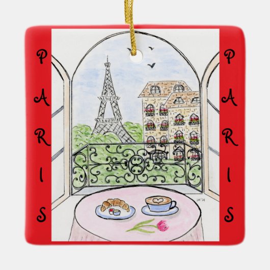 Whimsical Paris and Eiffel Tower French Keramisch Ornament (Voorkant)